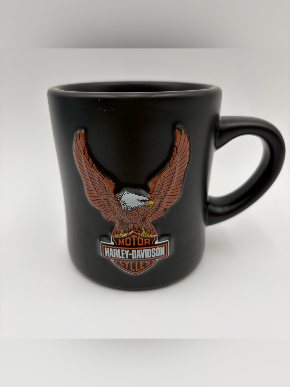 Harley-Davidson Motorcycles Matte Black Coffee Cup Mug Raised Eagle Logo